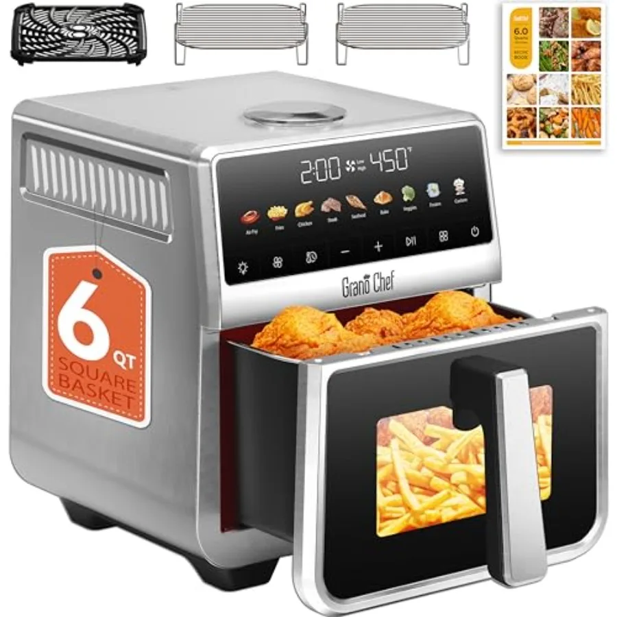 Air Fryer 6 Qt for kitchen use, stainless steel housing full metal inner pot, silver color, PTFE and PFAS free with 9 digital o
Air Fryer 6 Qt for kitchen use, stainless steel housing full metal inner pot, silver color, PTFE and PFAS free with 9 digital o