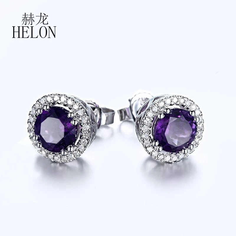 HELON Solid 14K White Gold Round 6mm Natural Amethyst Diamonds Stud Earrings Women Trendy Daily Wear Fine Jewelry Gift
HELON Solid 14K White Gold Round 6mm Natural Amethyst Diamonds Stud Earrings Women Trendy Daily Wear Fine Jewelry Gift