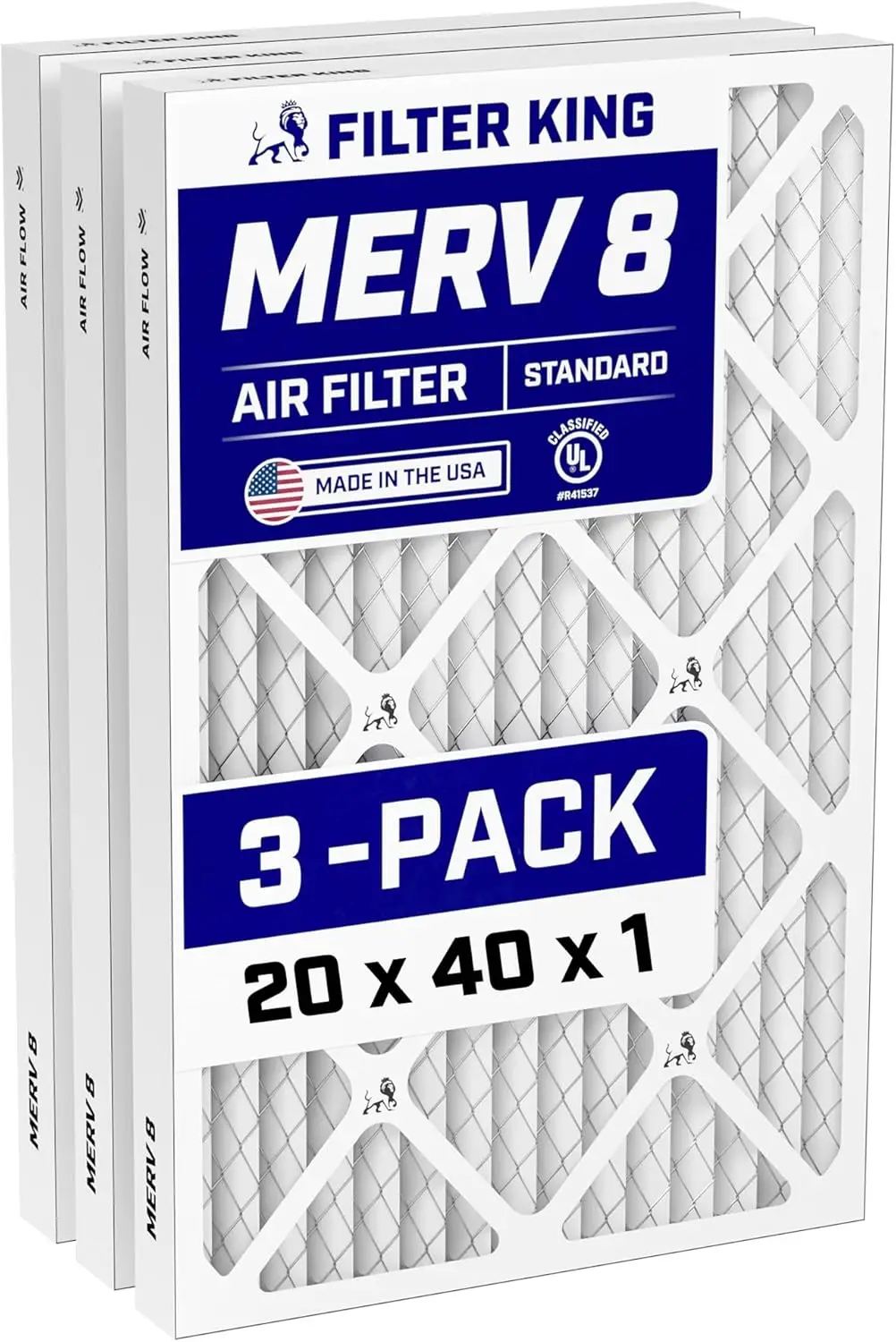 20x40x1 MERV 8 Air Filter 3-Pack for HVAC, Pleated Electrostatic, Actual 19.5x39.5x0.75, Made in USA
20x40x1 MERV 8 Air Filter 3-Pack for HVAC, Pleated Electrostatic, Actual 19.5x39.5x0.75, Made in USA