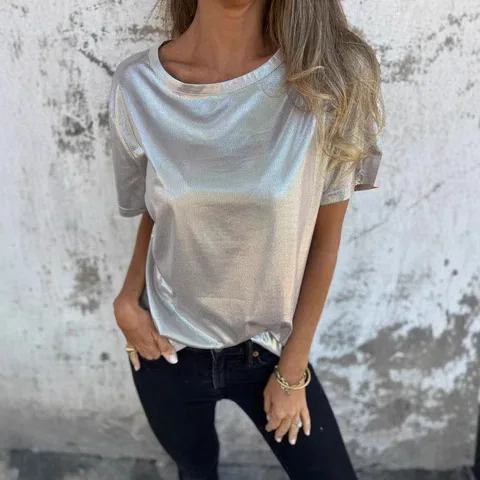 Hot Selling For Women 2025 Summer Woman Tops Shiny Loose Short Sleeve T-shirt Fashion Casual O-Neck T Shirts Street Tee Blusas
Hot Selling For Women 2025 Summer Woman Tops Shiny Loose Short Sleeve T-shirt Fashion Casual O-Neck T Shirts Street Tee Blusas