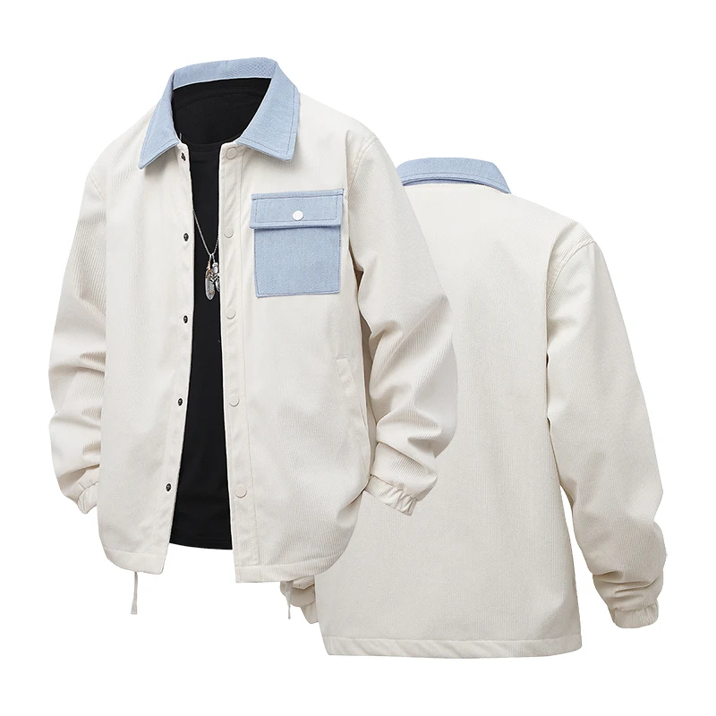 Новая модная мужская куртка из вельвета с джинсовым воротником, повседневная спортивная верхняя одежда, простой стильный дизайн, полиэстер
Новая модная мужская куртка из вельвета с джинсовым воротником, повседневная спортивная верхняя одежда, простой стильный дизайн, полиэстер