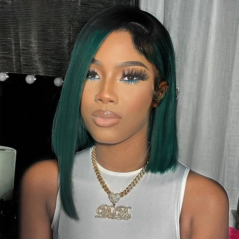 1B Green Color Short Straight Bob Wig Brazilian Remy 13x4 Lace Front Wigs Human Hair Plucked 180 Density
1B Green Color Short Straight Bob Wig Brazilian Remy 13x4 Lace Front Wigs Human Hair Plucked 180 Density