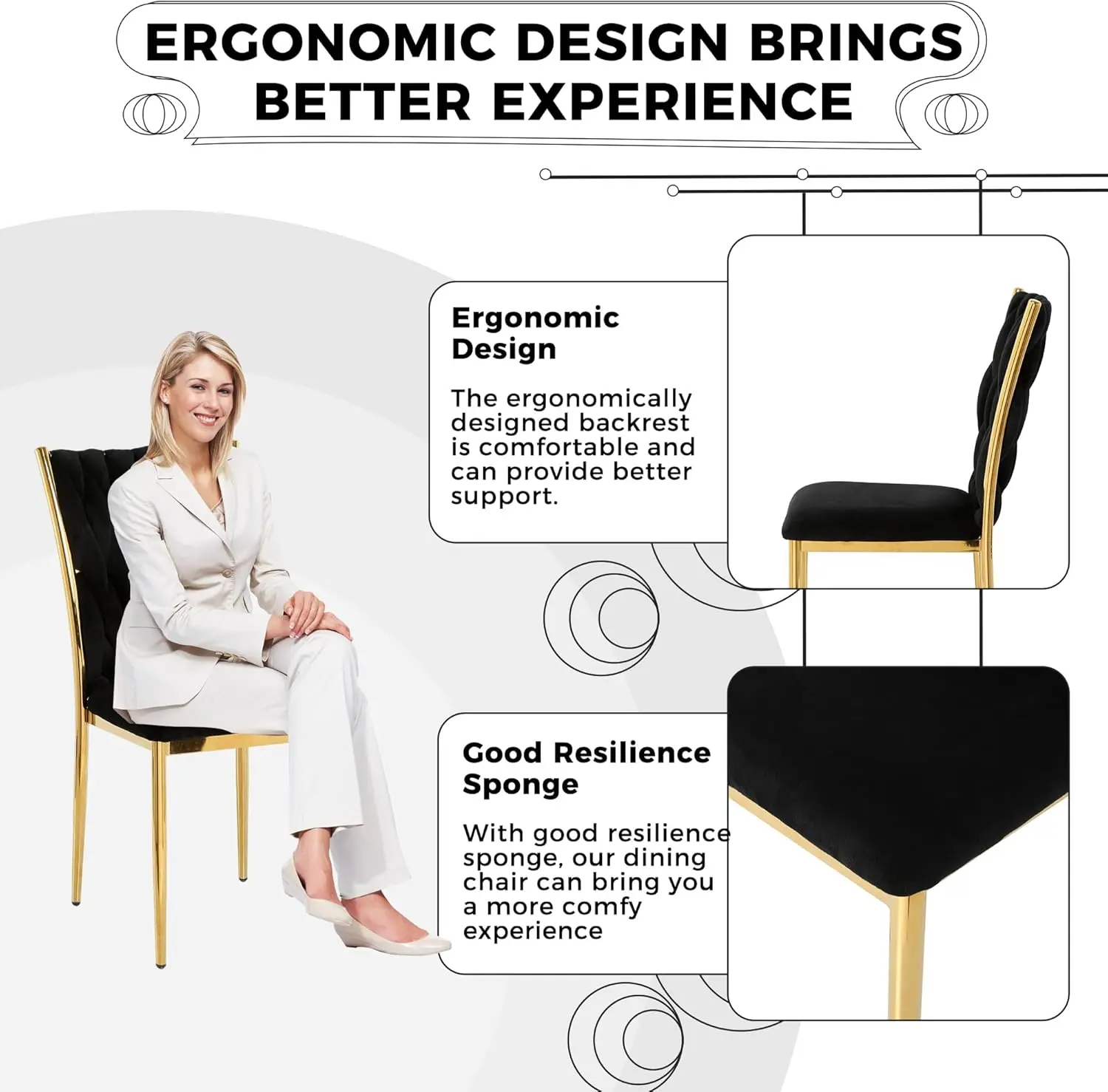 Dining Chairs Set of 4, Modern Woven Kitchen Chairs with Gold Metal Legs, Upholstered Cushion with High Back, Dirt Resist
Dining Chairs Set of 4, Modern Woven Kitchen Chairs with Gold Metal Legs, Upholstered Cushion with High Back, Dirt Resist