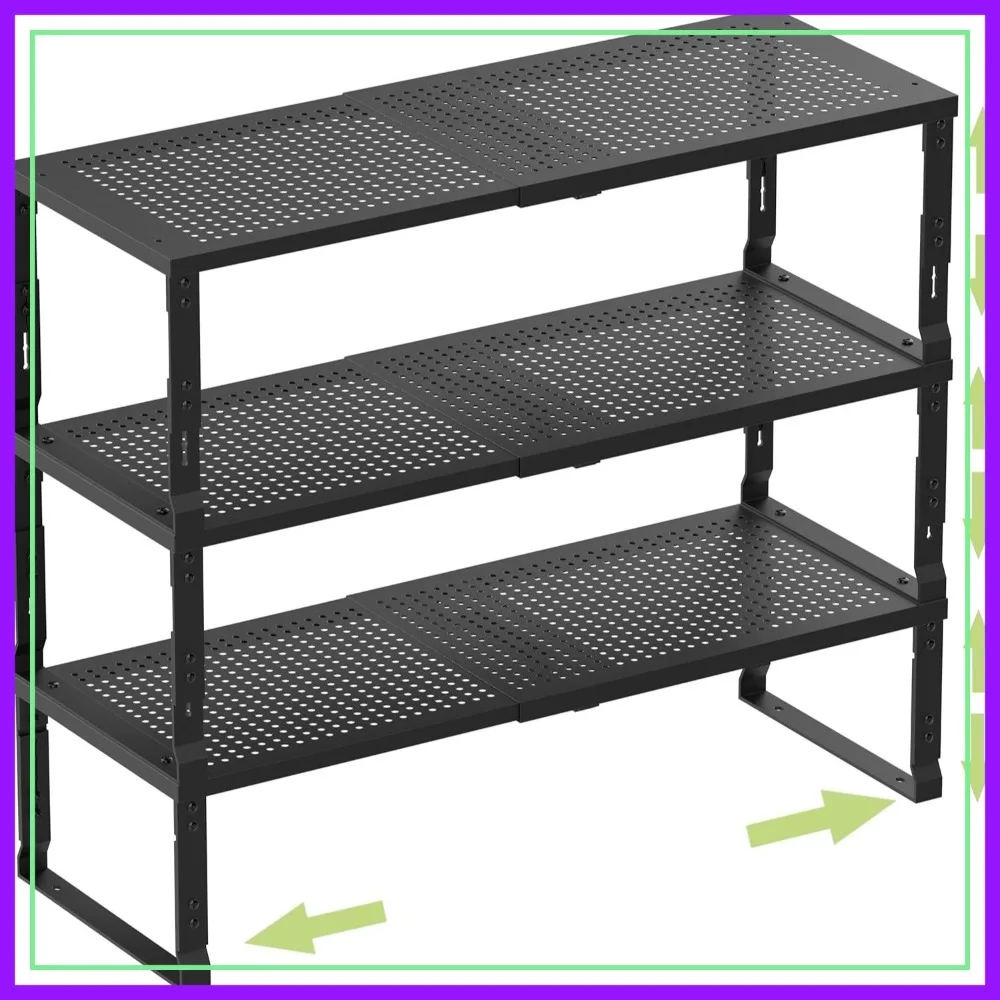 Adjustable Metal Shelf Organizer, Expandable Stackable Pantry Rack for Kitchen Cabinet, 3-Pack Black Large
Adjustable Metal Shelf Organizer, Expandable Stackable Pantry Rack for Kitchen Cabinet, 3-Pack Black Large