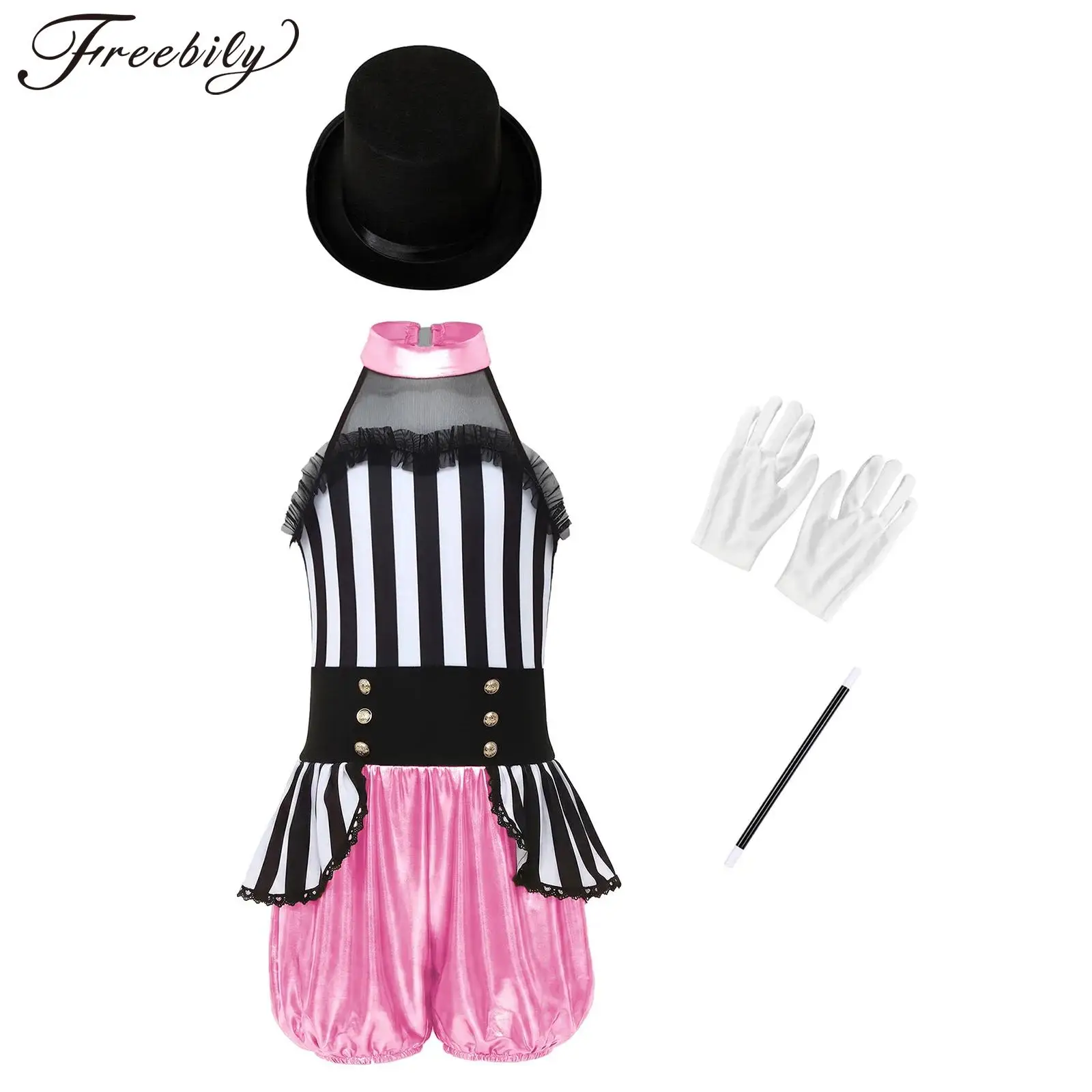 Kids Girls Circus Ringmaster Dress Up Sleeveless Metallic Gloss Patchwork Jumpsuit with Magic Wand Hat Gloves Set
Kids Girls Circus Ringmaster Dress Up Sleeveless Metallic Gloss Patchwork Jumpsuit with Magic Wand Hat Gloves Set