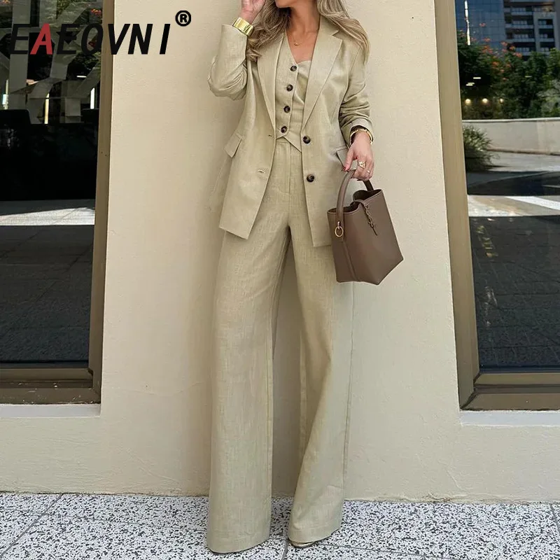 EAEOVNI 2025 Spring New Women's 3 Piece Set Fashion Blazer + Single Breasted Vest Wide Leg Pants Office Lady Clothing
EAEOVNI 2025 Spring New Women's 3 Piece Set Fashion Blazer + Single Breasted Vest Wide Leg Pants Office Lady Clothing