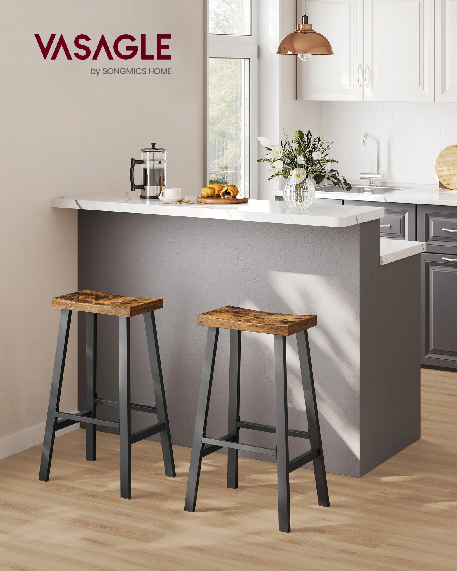 VASAGLE Bar Stools Set of 2, Counter Height Stools, Bar Chairs with Footrest, 29.1 Inches Tall Kitchen Breakfast Stools
VASAGLE Bar Stools Set of 2, Counter Height Stools, Bar Chairs with Footrest, 29.1 Inches Tall Kitchen Breakfast Stools