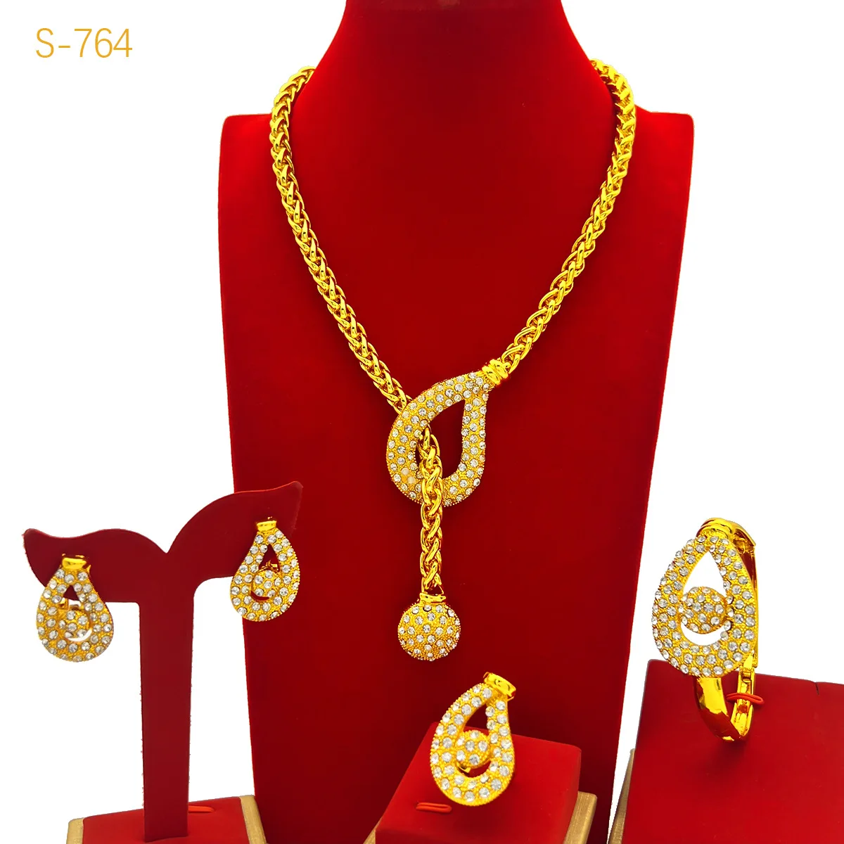 Unique Fashion Diamond-Set Jewelry Set Necklace Earrings Bracelet Ring Women's 24K Gold AU999 - Shiny diamonds, trendy set
Unique Fashion Diamond-Set Jewelry Set Necklace Earrings Bracelet Ring Women's 24K Gold AU999 - Shiny diamonds, trendy set