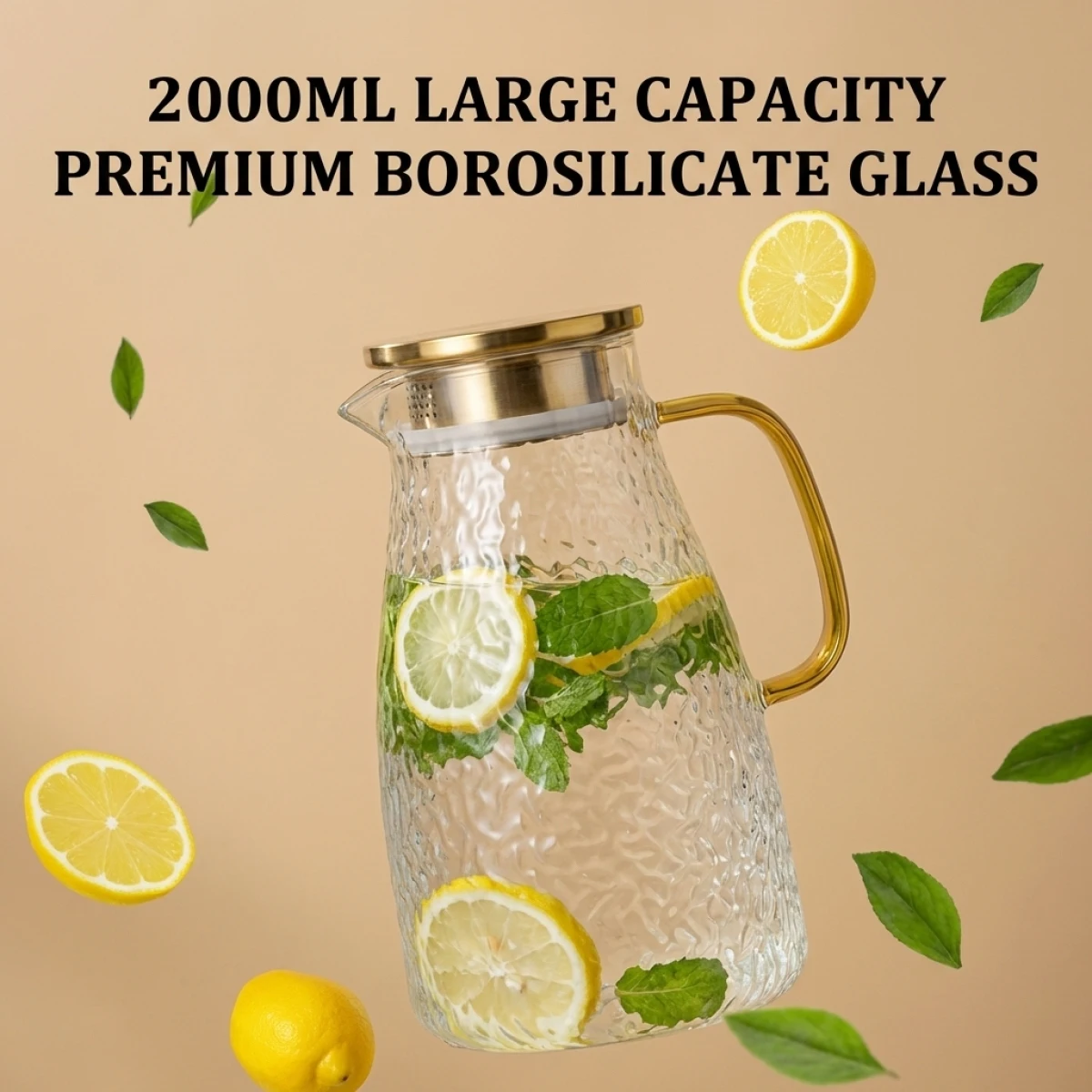 Borosilicate Glass Water-Hammered Kettle with Stainless Steel Filter Lid&Gold Handle,Explosion-Proof for Hot/Cold Drinks
Borosilicate Glass Water-Hammered Kettle with Stainless Steel Filter Lid&Gold Handle,Explosion-Proof for Hot/Cold Drinks