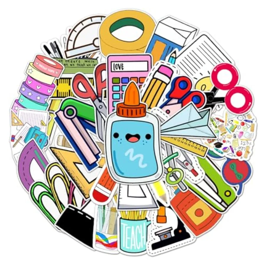 Back to School Stationery Set Sticker, 50Pcs Bulk Cute Colorful Self-Adhesive Campus Themed Stickers for Teacher Reward School
Back to School Stationery Set Sticker, 50Pcs Bulk Cute Colorful Self-Adhesive Campus Themed Stickers for Teacher Reward School