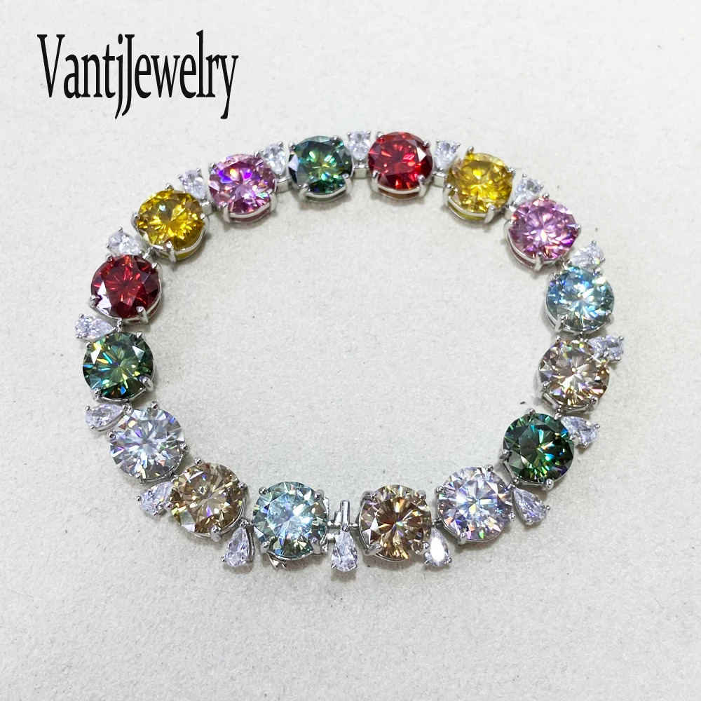 Trendy Moissanite Bracelet Tennis Chain Sterling 925 Silver Multi-Color Big Stone 9mm 48CT for Woman Wedding Party Fine Jewelry 
Trendy Moissanite Bracelet Tennis Chain Sterling 925 Silver Multi-Color Big Stone 9mm 48CT for Woman Wedding Party Fine Jewelry