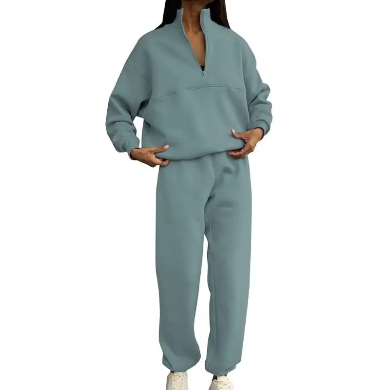 652F Womens Half Zip Pullover And High Waist Jogger Sweatpants Coordinated Ensemble Polyester Fabric For Exercise And Leisure
652F Womens Half Zip Pullover And High Waist Jogger Sweatpants Coordinated Ensemble Polyester Fabric For Exercise And Leisure