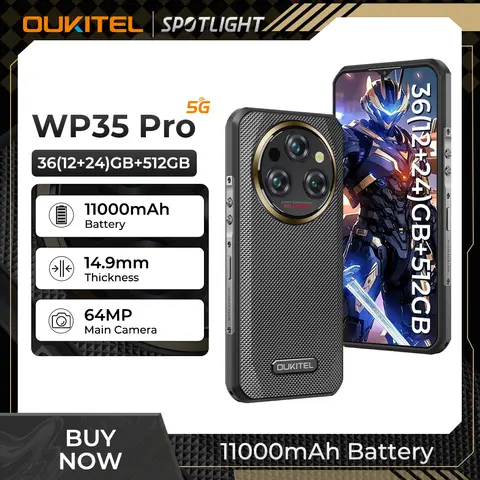 OUKITEL WP35 Pro Robustes Telefon – 11000-mAh-Akku, 36 GB + 512 GB, 64 MP, 6,6 Zoll FHD + Display, NFC, 5G Android-Smartphone
