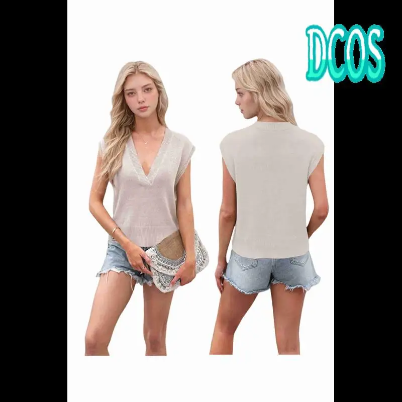 DCOS-майки с глубоким V-образным вырезом для женщин, повседневный свитер с короткими рукавами, жилет, летние вязаные майки в рубчик
DCOS-майки с глубоким V-образным вырезом для женщин, повседневный свитер с короткими рукавами, жилет, летние вязаные майки в рубчик