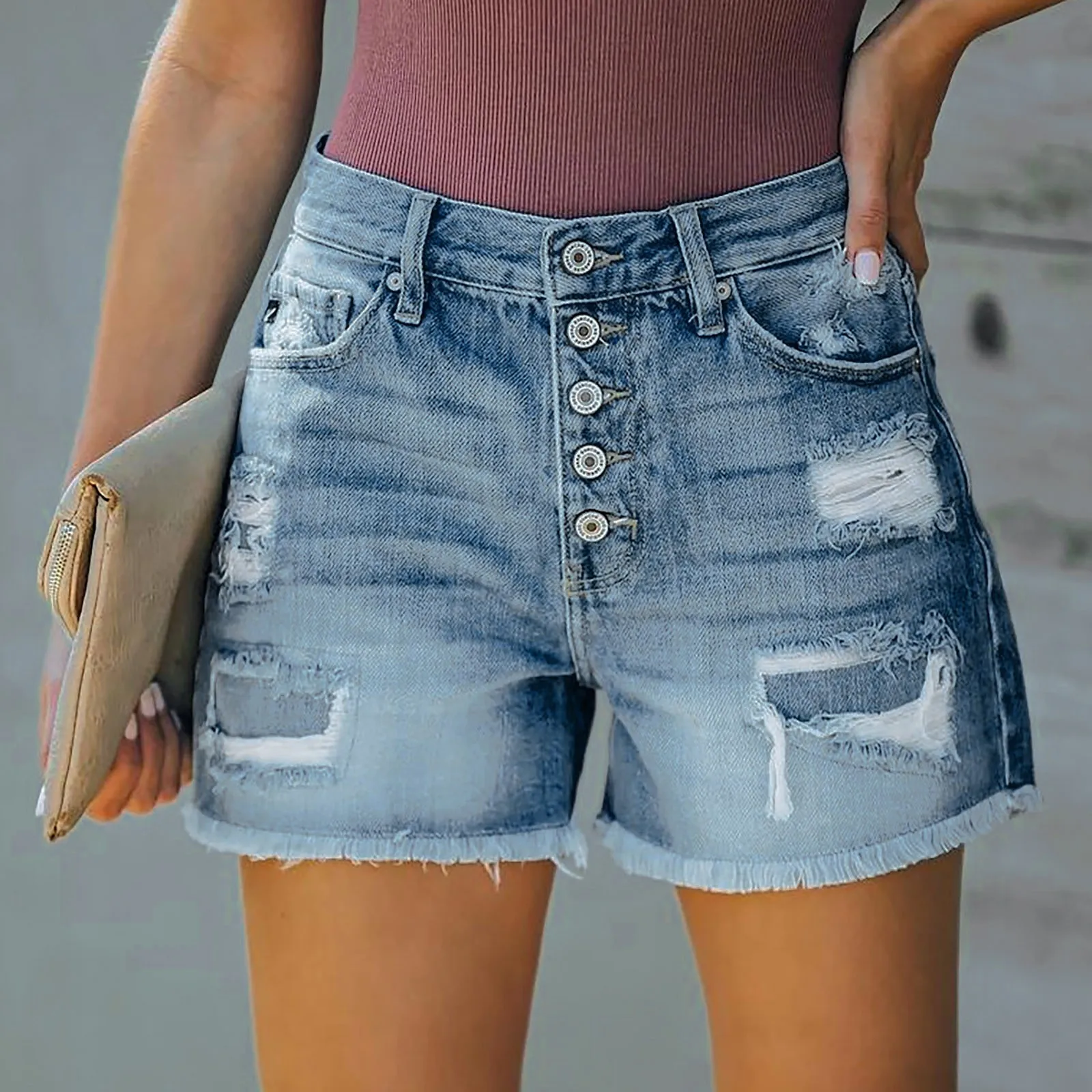 Fashion Trend Broken Holes Ripped Fringe Short Pants Summer Women's Casual Streetwear Slim Fit Button Splicing Denim Shorts
Fashion Trend Broken Holes Ripped Fringe Short Pants Summer Women's Casual Streetwear Slim Fit Button Splicing Denim Shorts
