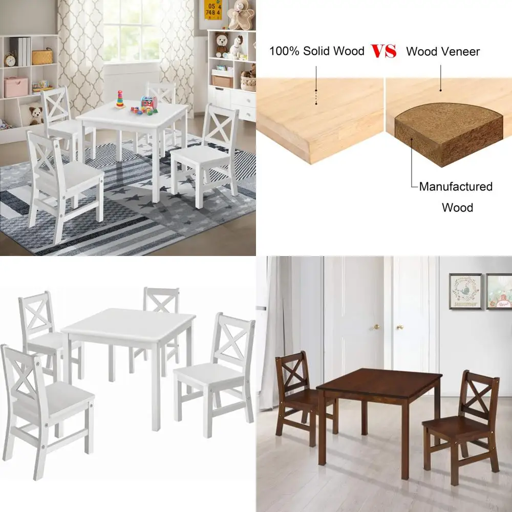 Solid Hard Wood Kids Table and Chair Set (4 Chairs Included), White, 5 Piece Set
Solid Hard Wood Kids Table and Chair Set (4 Chairs Included), White, 5 Piece Set