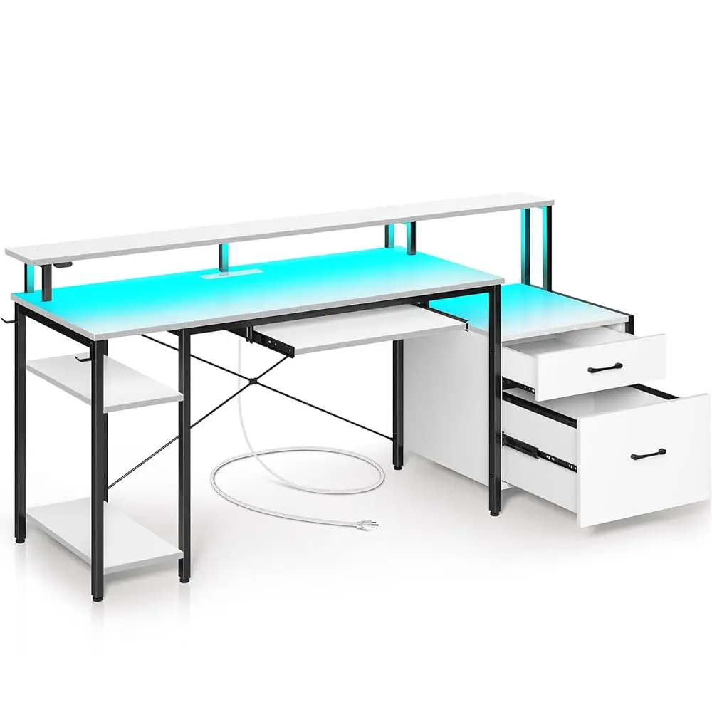 Computer Desk 59"" With File Drawer, Gaming Desk With Led Light & Power Outlets, Home Office Desk With File Cabinet & Storage
Computer Desk 59"" With File Drawer, Gaming Desk With Led Light & Power Outlets, Home Office Desk With File Cabinet & Storage
