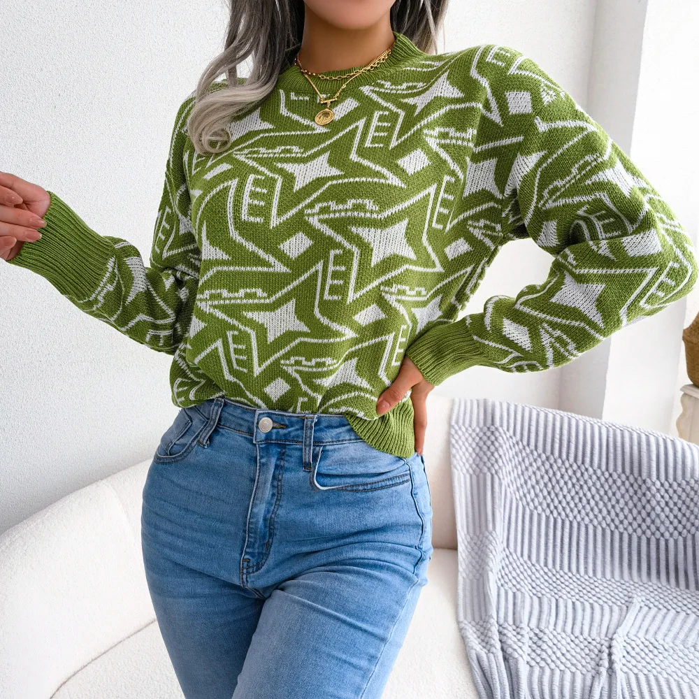 Autumn Winter Vacation Women's Round Neck Color Block Star Print Casual Pullover Sweater for
Autumn Winter Vacation Women's Round Neck Color Block Star Print Casual Pullover Sweater for