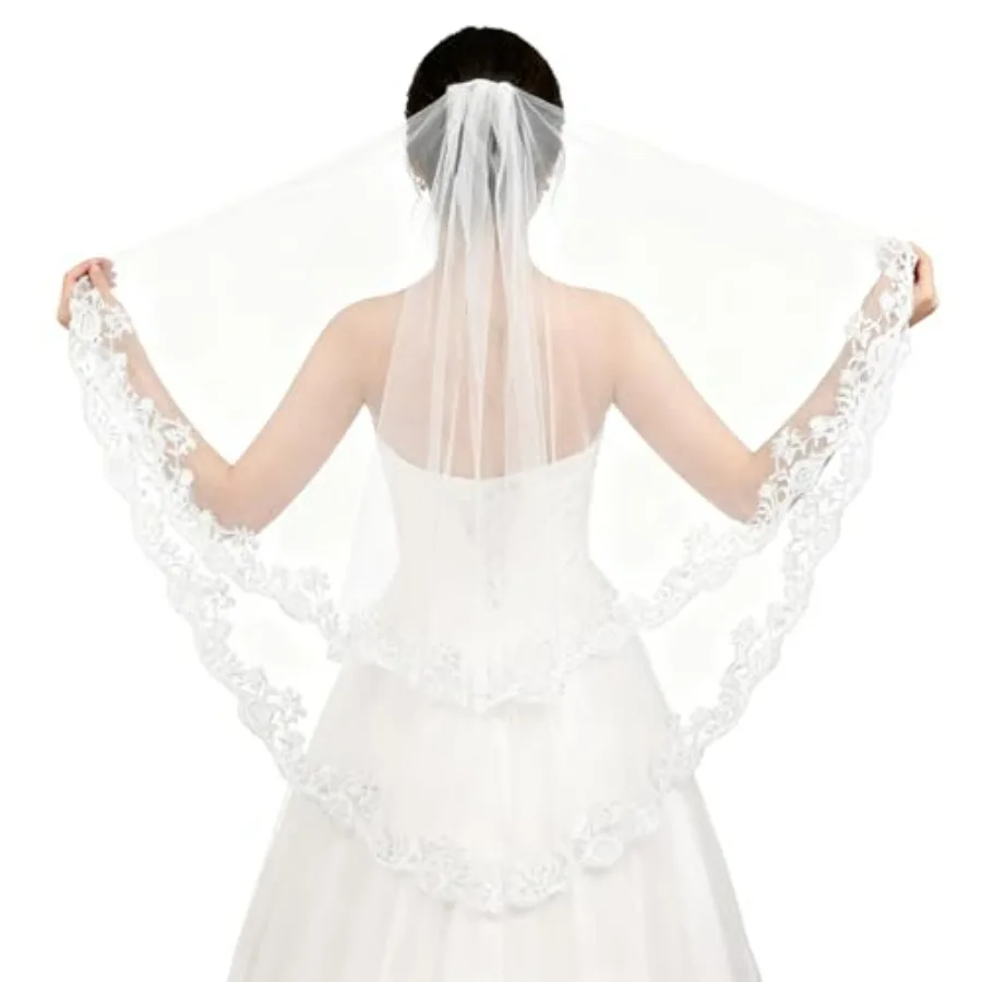 White Lace Veil, Lace Appliques Bridal Veils, Bridal Wedding Veil, Women's Satin Edge Tulle for Wedding, Bachelorette Party, Br
White Lace Veil, Lace Appliques Bridal Veils, Bridal Wedding Veil, Women's Satin Edge Tulle for Wedding, Bachelorette Party, Br