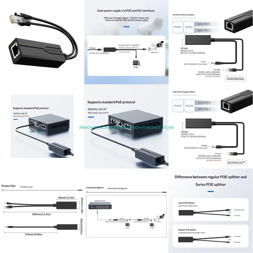 W91A Gigabit Speed POE Splitter 48V to 12V Converters Pass Through DC5521 Output
W91A Gigabit Speed POE Splitter 48V to 12V Converters Pass Through DC5521 Output