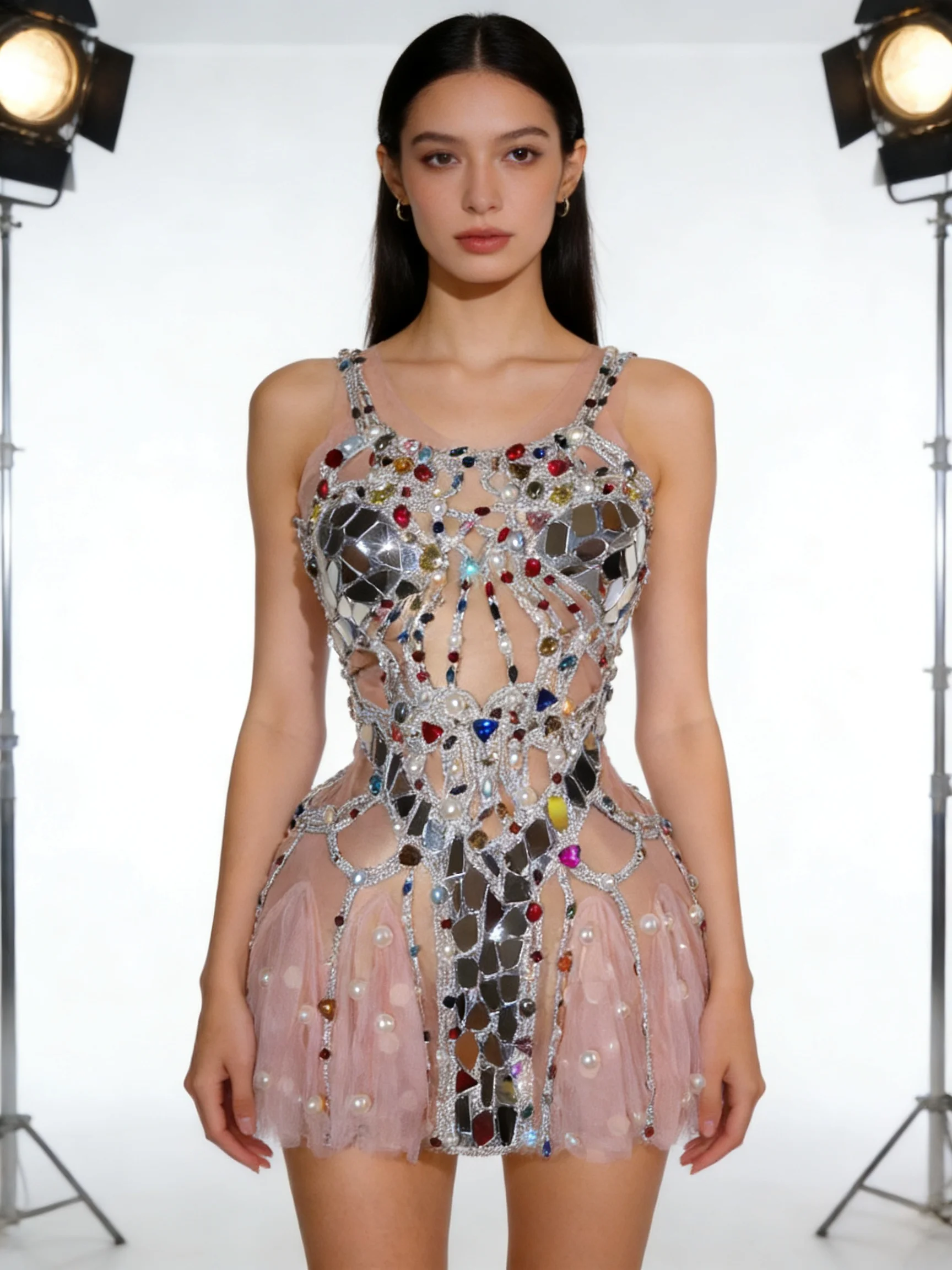 Sexy pearl glitter rhinestone see-through dress, see-through gauze dress, short evening dress, birthday party women's clothing p
Sexy pearl glitter rhinestone see-through dress, see-through gauze dress, short evening dress, birthday party women's clothing p