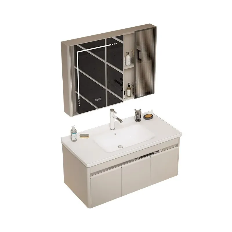 Комплект мебели для ванной из нержавеющей стали 304 с керамической раковиной, умным зеркалом и алюминиевыми элементами в современном минималистичном стиле
Комплект мебели для ванной из нержавеющей стали 304 с керамической раковиной, умным зеркалом и алюминиевыми элементами в современном минималистичном стиле