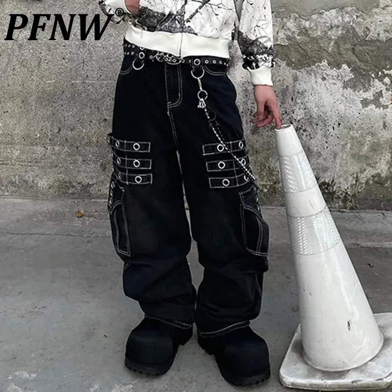 PFNW Dark Style Men's Denim Pants Metal Ring Pockets Cargo Bottom Loose Wide Leg Male Straight Autumn Trousers Fashion 12C758
PFNW Dark Style Men's Denim Pants Metal Ring Pockets Cargo Bottom Loose Wide Leg Male Straight Autumn Trousers Fashion 12C758