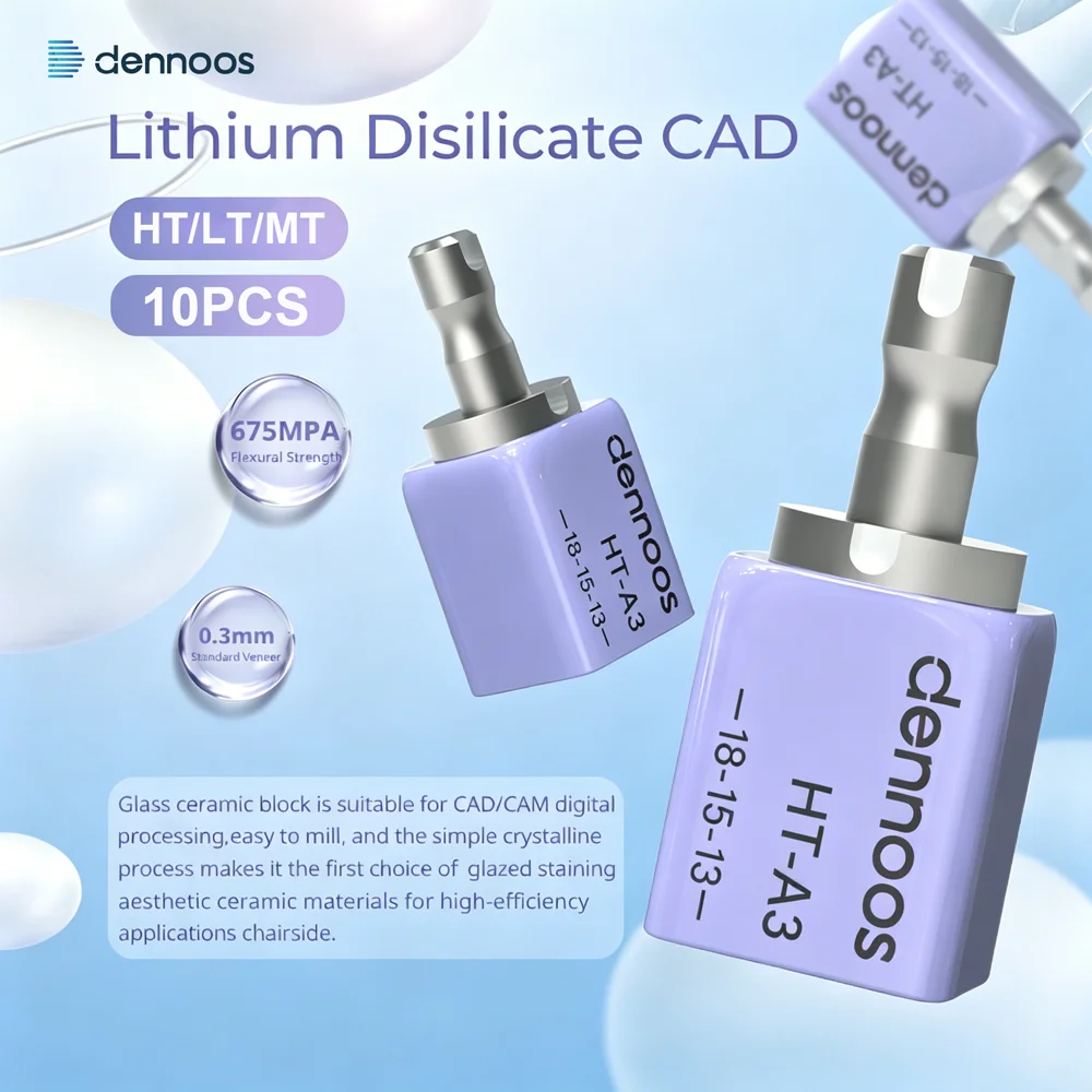 Dennoos 10pcs Lithium Disilicate C14 Dental Ceramics Blocks for CAD CAM Sirona Cerec HT/LT/MT Glass Ceramic Veneer Materials
Dennoos 10pcs Lithium Disilicate C14 Dental Ceramics Blocks for CAD CAM Sirona Cerec HT/LT/MT Glass Ceramic Veneer Materials