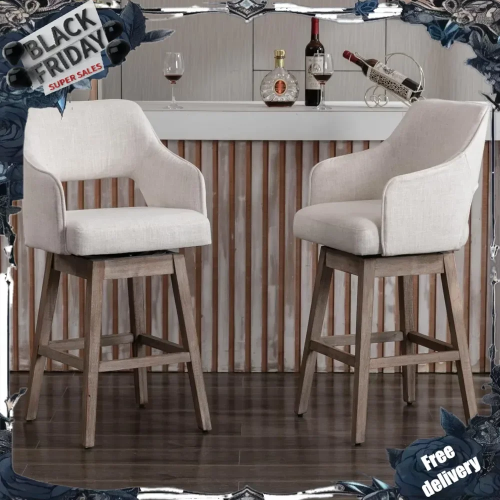 27-in Counter Height Swivel Barstools Set of 2, Linen Fabric 5-Inch Upholstered Bar Chair with High Back and Solid Wood
27-in Counter Height Swivel Barstools Set of 2, Linen Fabric 5-Inch Upholstered Bar Chair with High Back and Solid Wood