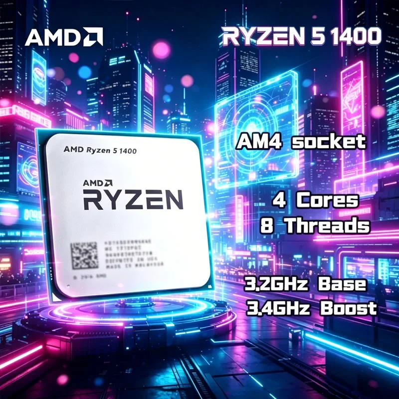 AMD Ryzen 5 1400 AMD R5 1400 CPU 4-Core 8-Thread 3.4 GHz Unlocked Desktop Processor Socket AM4 Gaming CPU Without Package
AMD Ryzen 5 1400 AMD R5 1400 CPU 4-Core 8-Thread 3.4 GHz Unlocked Desktop Processor Socket AM4 Gaming CPU Without Package