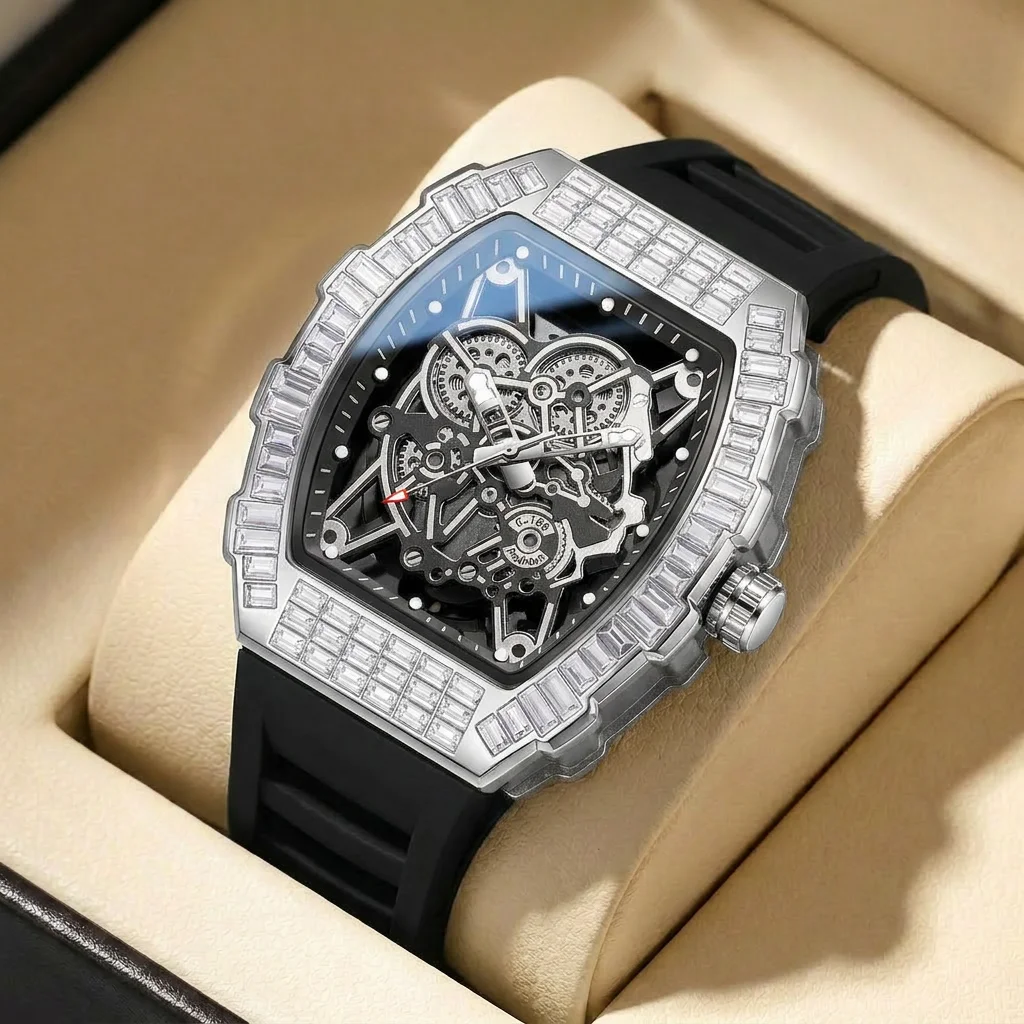 1pcs Men's black dial silicone strap vintage fashion tonneau skeleton sporty details Quartz Watch for business party holiday
1pcs Men's black dial silicone strap vintage fashion tonneau skeleton sporty details Quartz Watch for business party holiday