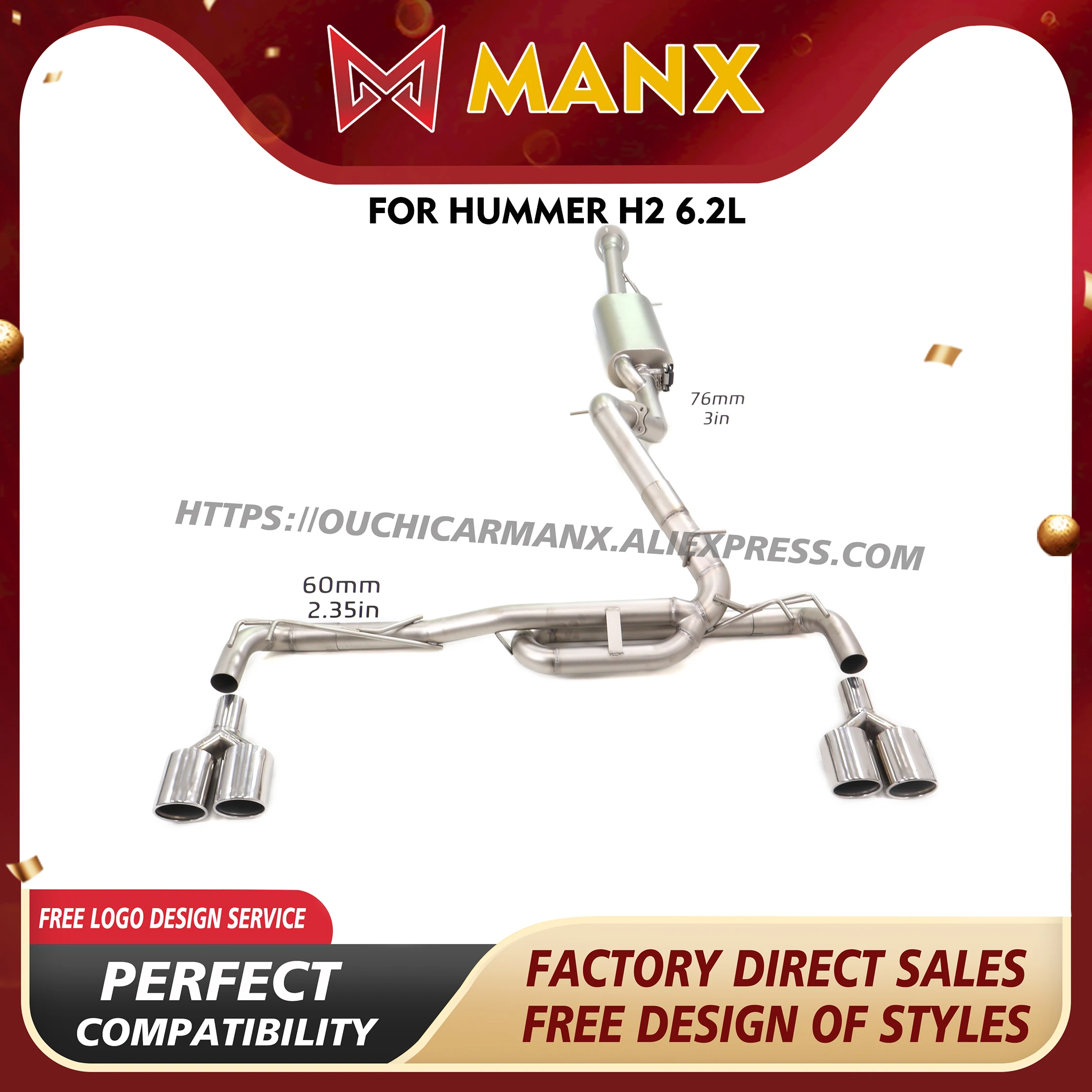 MANX Exhaust systems for Hummer H2 6.2L Stainless steel Catback Electronic valve Easy installation Tips
MANX Exhaust systems for Hummer H2 6.2L Stainless steel Catback Electronic valve Easy installation Tips 