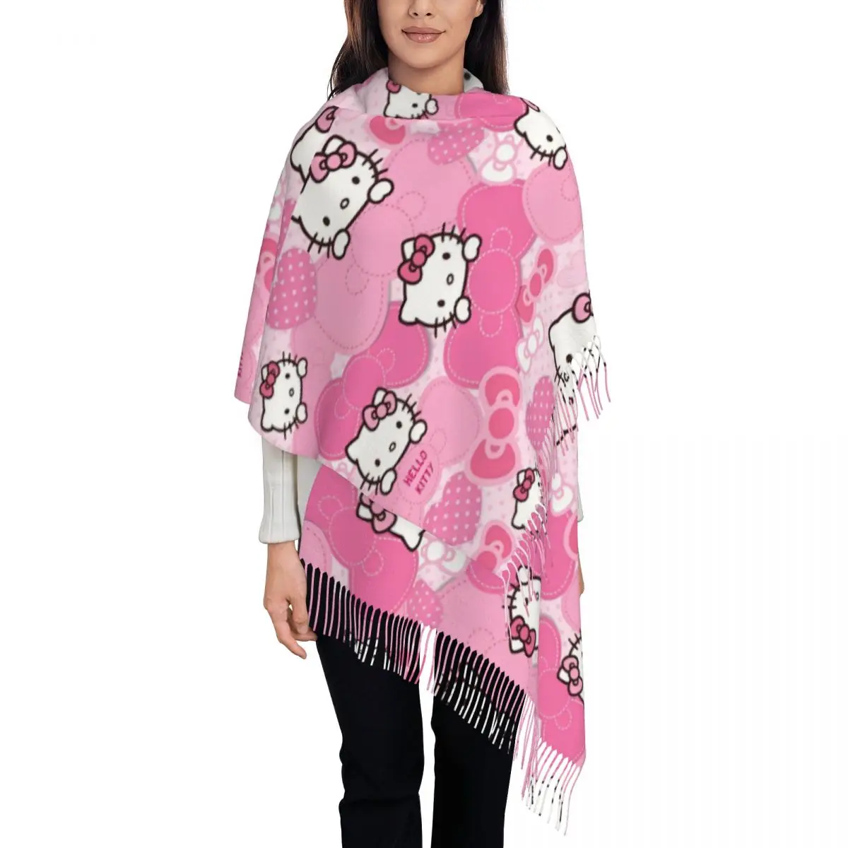 Women's Scarf with Tassel Pink Hello Kitty Cartoon Large Winter Fall Shawl and Wrap Daily Wear Pashmina Scarves
Women's Scarf with Tassel Pink Hello Kitty Cartoon Large Winter Fall Shawl and Wrap Daily Wear Pashmina Scarves