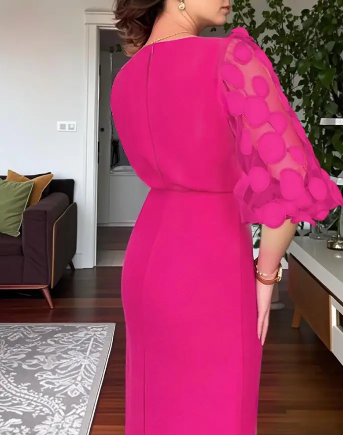 2025 Polka Dot Appliques Mesh Lantern Sleeve Zipper Back Slit Work Dress Cinched Waist Slim Fit Mid-Length Dress with Belt
2025 Polka Dot Appliques Mesh Lantern Sleeve Zipper Back Slit Work Dress Cinched Waist Slim Fit Mid-Length Dress with Belt