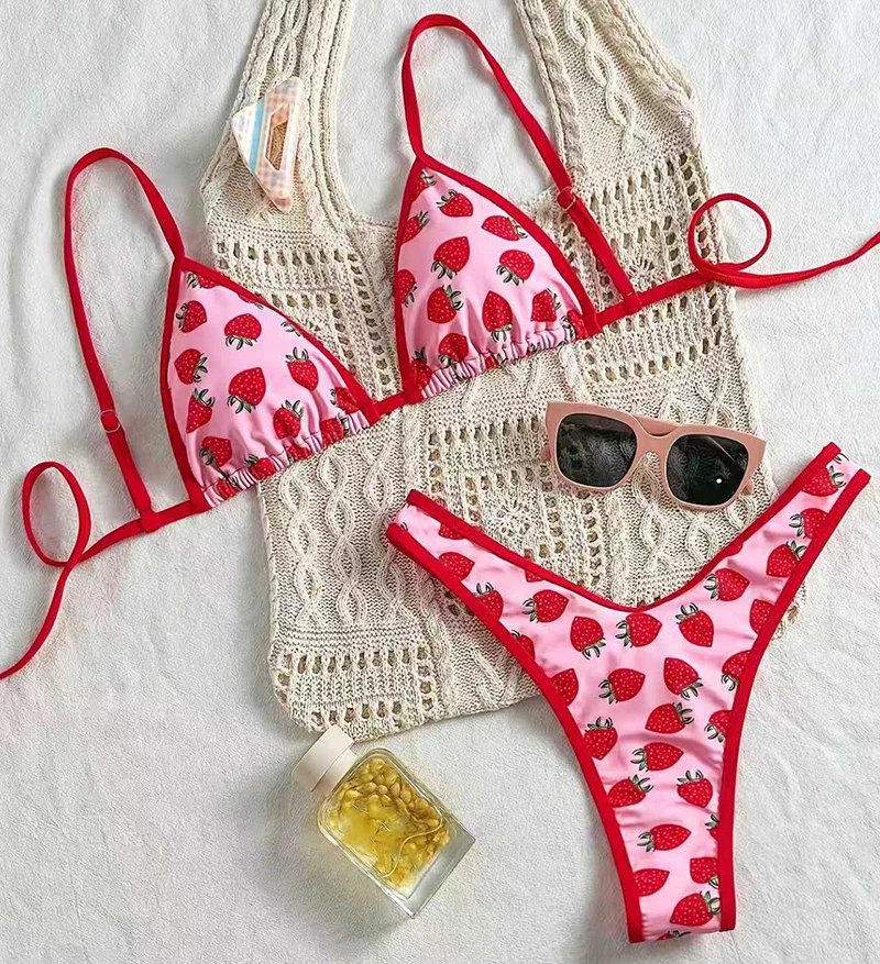 Sexy Women's Swimsuit 2026 Fruit Strawberry Bikinis Sets Low Waist Split Bathing Suit Lace Up Thong Bikini Swimwear
Sexy Women's Swimsuit 2026 Fruit Strawberry Bikinis Sets Low Waist Split Bathing Suit Lace Up Thong Bikini Swimwear