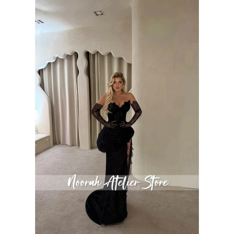 Customized Black Strapless Mermaid Prom Dress Exquisite Lace vestidos de noche High Side Split Elegant Formal Evening 2026
Customized Black Strapless Mermaid Prom Dress Exquisite Lace vestidos de noche High Side Split Elegant Formal Evening 2026