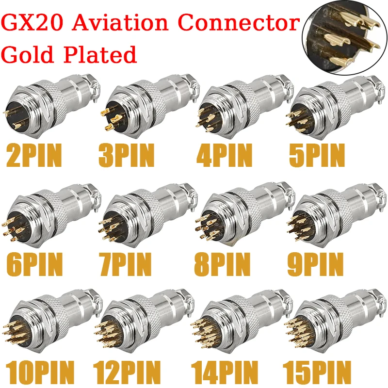 5/10/100Set GX20 Nut Type Gold Plated Aviation Connector 2 3 4 5 6 7 8 9 10 12 14 15 Pin Male Female Cable Aviator Plug Socket
5/10/100Set GX20 Nut Type Gold Plated Aviation Connector 2 3 4 5 6 7 8 9 10 12 14 15 Pin Male Female Cable Aviator Plug Socket