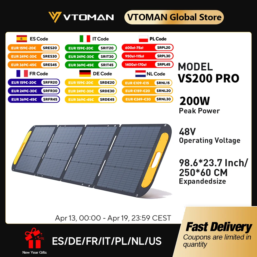 VTOMAN VS200 PRO 200 Вт комплект солнечной панели в сборе 48 В портативный уличный перезаряжаемый солнечный генератор для дома
VTOMAN VS200 PRO 200 Вт комплект солнечной панели в сборе 48 В портативный уличный перезаряжаемый солнечный генератор для дома