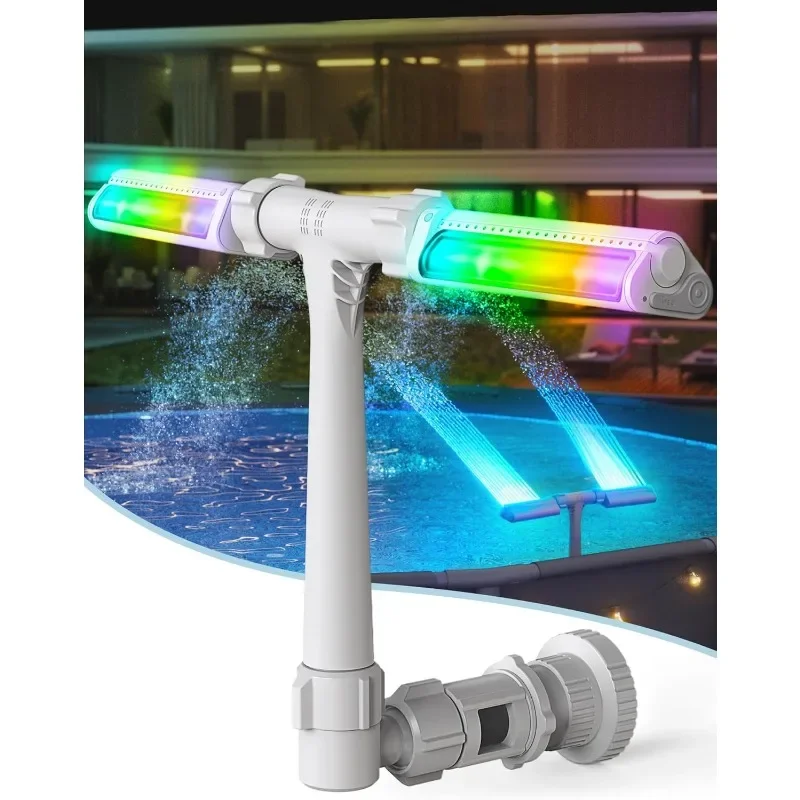LED Lights, above/Inground Pool Fountain Lights with Remote Control, Adjustable Pool Sprinkler Fountain with Dual Spray Heads
LED Lights, above/Inground Pool Fountain Lights with Remote Control, Adjustable Pool Sprinkler Fountain with Dual Spray Heads