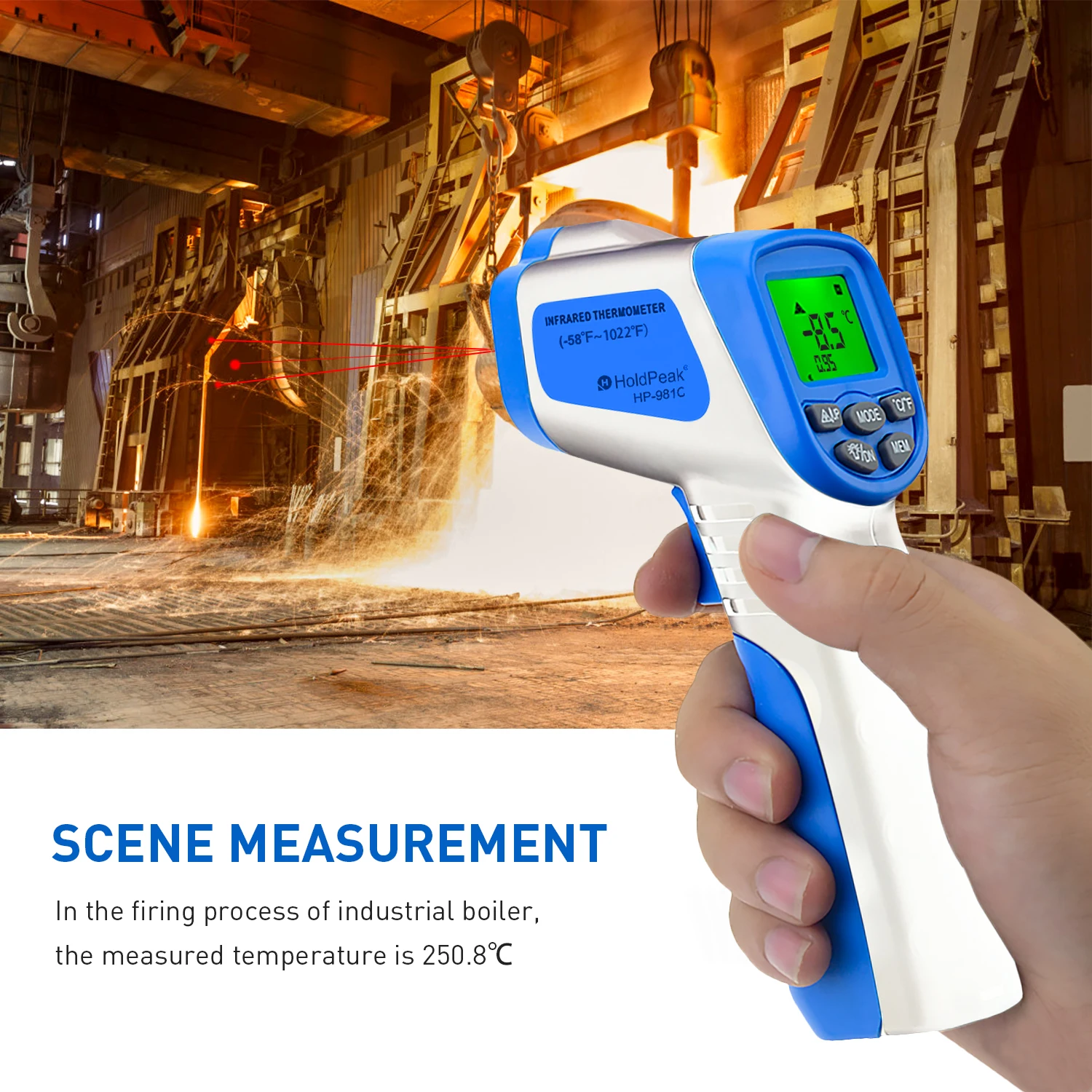 981C Infrared Thermometer -50~550℃ Digital Laser Temp Gun Non Contact with Adjustable Emissivity 12:1 for Kitchen HVAC
981C Infrared Thermometer -50~550℃ Digital Laser Temp Gun Non Contact with Adjustable Emissivity 12:1 for Kitchen HVAC