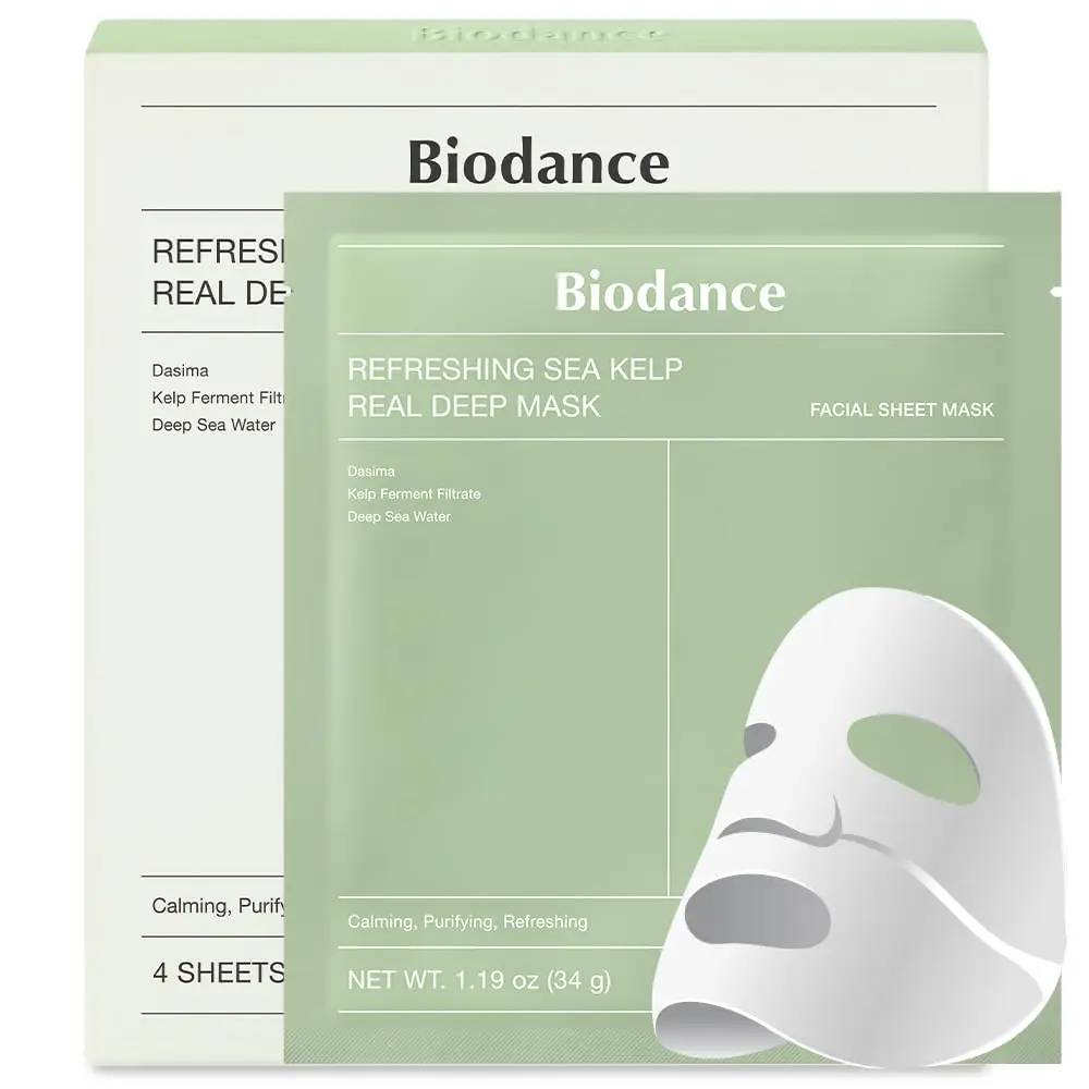 BIODANCE Refreshing Sea kelp Real Deep Mask, Overnight Hydrogel Mask, Calming, Oil & Sebum Control, Blemish Care 1.19oz(34g) x 4
BIODANCE Refreshing Sea kelp Real Deep Mask, Overnight Hydrogel Mask, Calming, Oil & Sebum Control, Blemish Care 1.19oz(34g) x 4