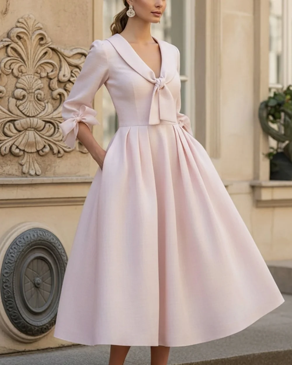 Customized Retro Classic Jersey Bow Ruched A-line V-neck Tea Length Dresses Evening Dresses Modern Style Women Classic Prom Gown
Customized Retro Classic Jersey Bow Ruched A-line V-neck Tea Length Dresses Evening Dresses Modern Style Women Classic Prom Gown