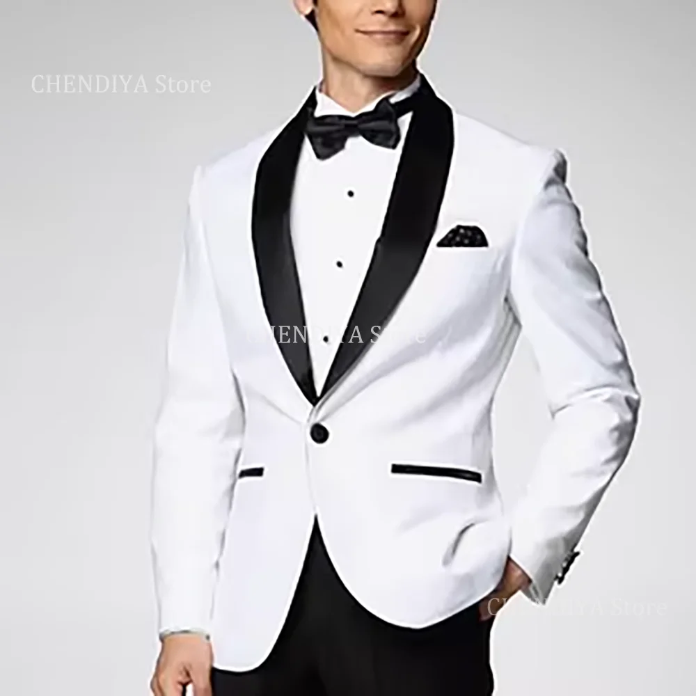 White And Black Suits For Men One Button Shawl Lapel Wedding Groom Luxury Elegant Male Outfits Jacket With Pants Slim 2 Pieces
White And Black Suits For Men One Button Shawl Lapel Wedding Groom Luxury Elegant Male Outfits Jacket With Pants Slim 2 Pieces