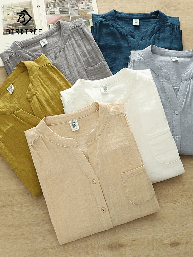 New 2025 Summer Cotton Yarn Half Sleeve Shirt, Women V Neck Solid, Mori Girl Soft Breathable Versatile Loose Blouse T55369CC
New 2025 Summer Cotton Yarn Half Sleeve Shirt, Women V Neck Solid, Mori Girl Soft Breathable Versatile Loose Blouse T55369CC
