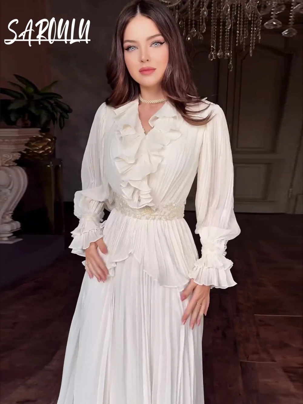 Unique Ruffled Collar A Line Evening Dress, Dreamy Elegant Prom Gown For Women, Princess Pleated Vintage Party Dresses, On Sale
Unique Ruffled Collar A Line Evening Dress, Dreamy Elegant Prom Gown For Women, Princess Pleated Vintage Party Dresses, On Sale