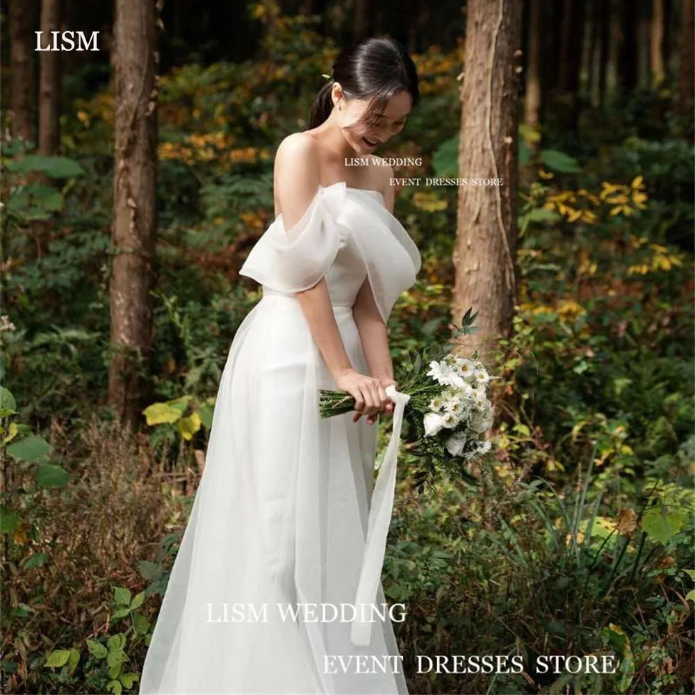 LISM Elegant Tulle Modern Wedding Dresses Off The Shoulder Boat Neck A-Line Formal Bridal Gowns For Korean Women 오간자 웨딩드레스 2023
LISM Elegant Tulle Modern Wedding Dresses Off The Shoulder Boat Neck A-Line Formal Bridal Gowns For Korean Women 오간자 웨딩드레스 2023