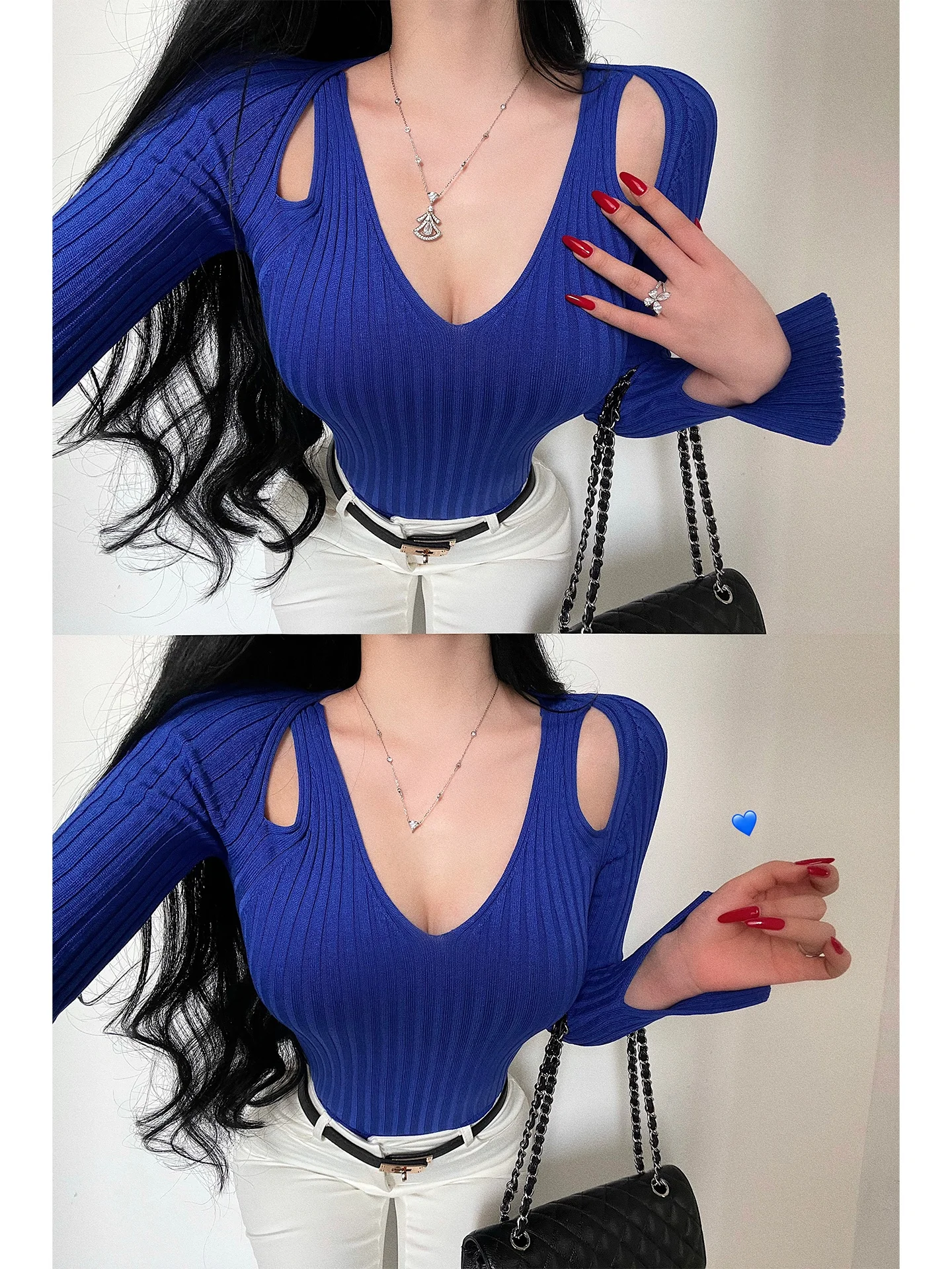 Pure Desire Style Knitted Top Shoulder Bared Long Sleeve V-Neck Hollow out Slimming Base Layer Women's Daily Wear
Pure Desire Style Knitted Top Shoulder Bared Long Sleeve V-Neck Hollow out Slimming Base Layer Women's Daily Wear