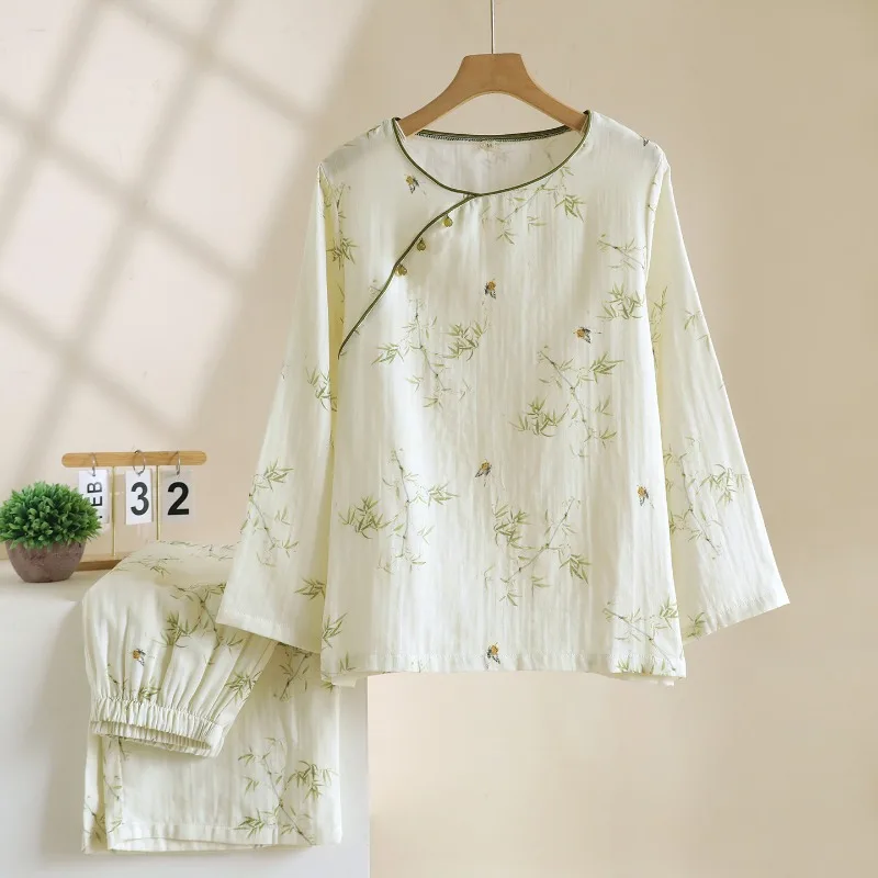 2026 New Women's Spring and Autumn Women's Pajama Set 100% Cotton Gauze National Style Long Sleeve Home Clothes Two Piece Set
2026 New Women's Spring and Autumn Women's Pajama Set 100% Cotton Gauze National Style Long Sleeve Home Clothes Two Piece Set