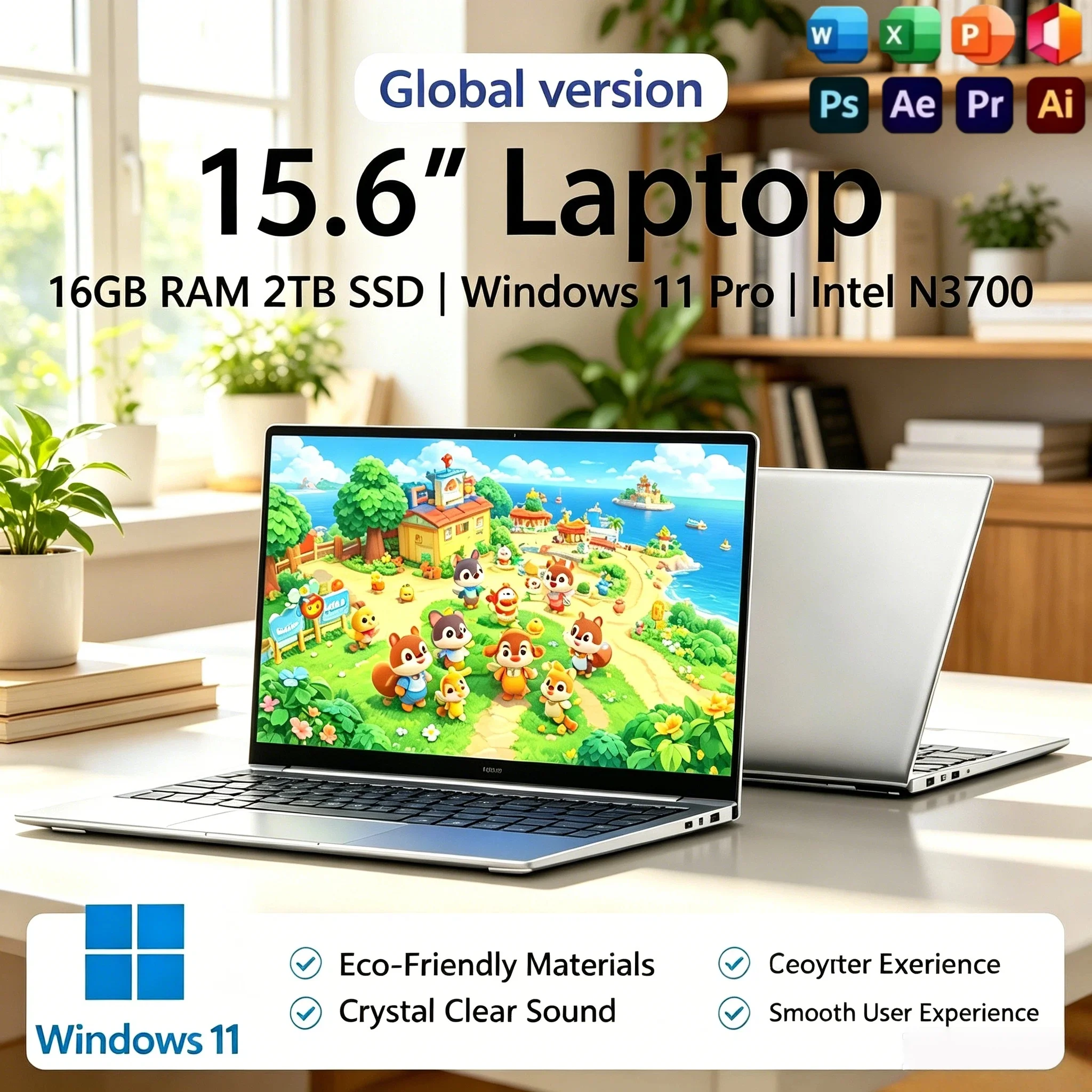 Intel N3700 NEW 15.6 Inch Laptop 4 Core 4 Thread 1.6GHz 2.4GHz Turbo 16GB RAM 2TB SSD Windows 11 Ultra Slim Notebook Gamer Pro
Intel N3700 NEW 15.6 Inch Laptop 4 Core 4 Thread 1.6GHz 2.4GHz Turbo 16GB RAM 2TB SSD Windows 11 Ultra Slim Notebook Gamer Pro