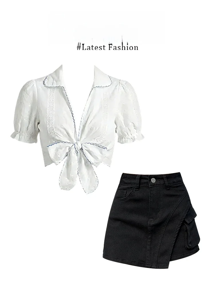 Parkyeon Unique Beautiful Pure Desire Flocking Belted Shirt with Asymmetrical Denim Shorts Women's Set Casual Loose Fit Summe...
Parkyeon Unique Beautiful Pure Desire Flocking Belted Shirt with Asymmetrical Denim Shorts Women's Set Casual Loose Fit Summe...